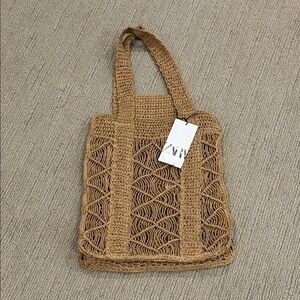 Zara Tan Woven Tote Bag